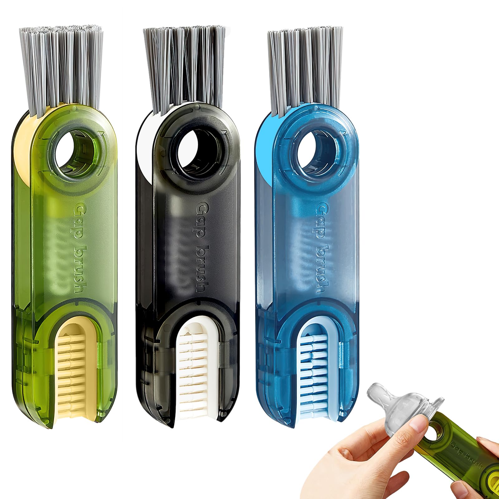 TNSLAND 3 cepillos de limpieza 3 en 1 para tapa de vasos, cepillo de limpieza multifuncional para limpiar botellas de agua, vasos térmicos y huecos de tapas
