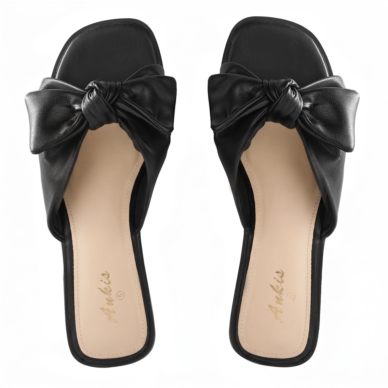 White Sandals Womens Bow Flat Sandals Dressy - Cute Summer Beach Sandals for Women 2026, Square Open Toe Comfortable Slip On Slide Sandals Bride