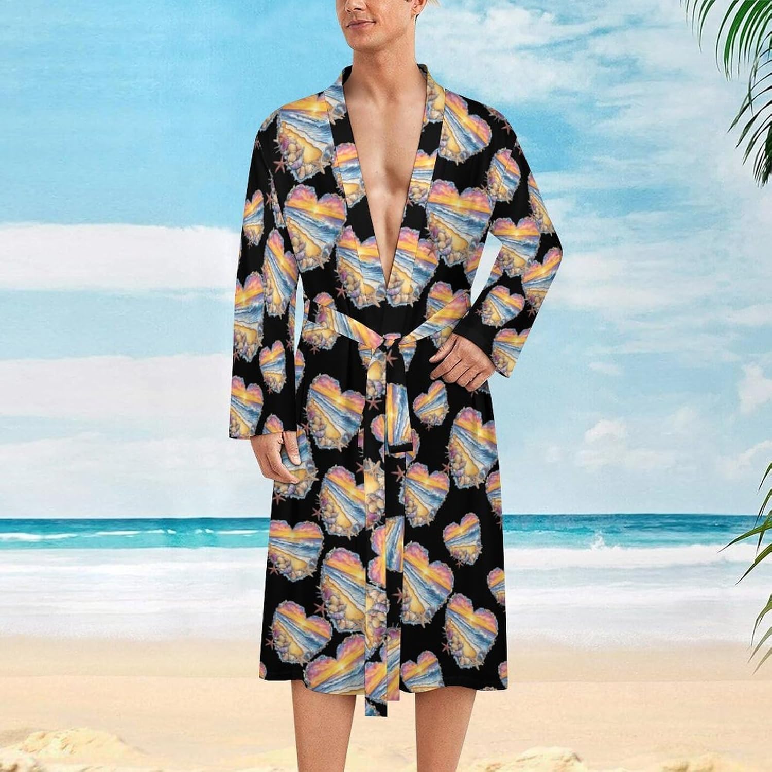 Beach Shells Starfish Sun Mens Robe Long Bathrobe for Women Bath Robes Lightweight Soft Printed Sleepwear