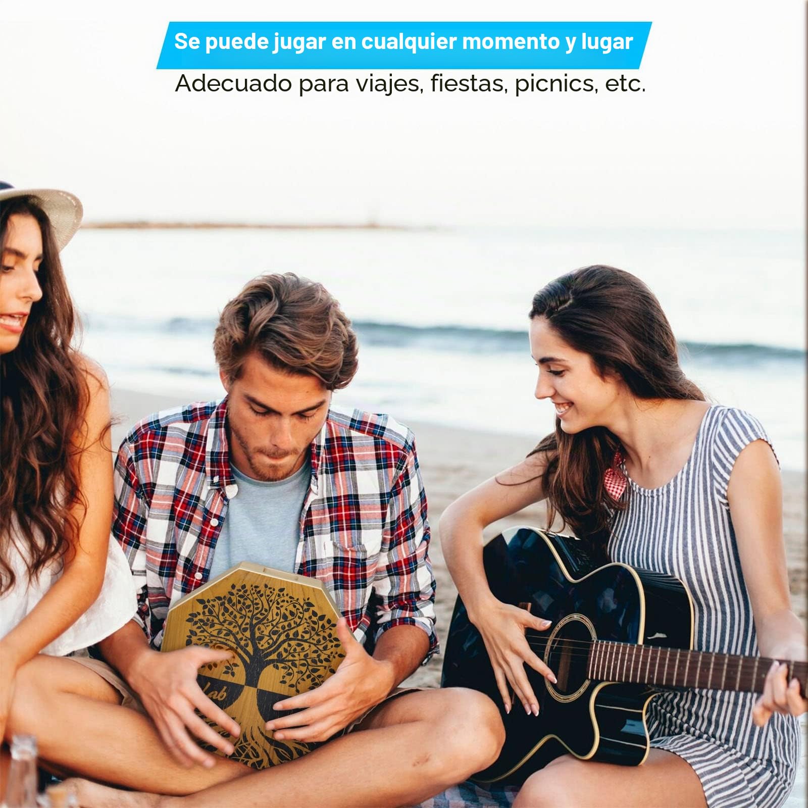 POGOLAB Cajón de dos tonos, tambor de madera portátil de viaje con correa ajustable, fácil de llevar, apariencia única, hermoso instrumento de percusión (marrón natural)