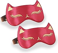 Vista 1 de Drizzle Máscara de ojo de gato de seda natural para dormir, linda y suave cubierta de ojos para dormir (2 unidades, rojo)