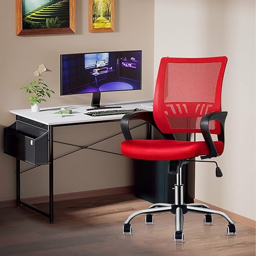 Miniatura 90 de MoNiBloom Silla de oficina de malla para el hogar, silla giratoria ergonómica con respaldo medio con asiento acolchado y reposabrazos, capacidad de