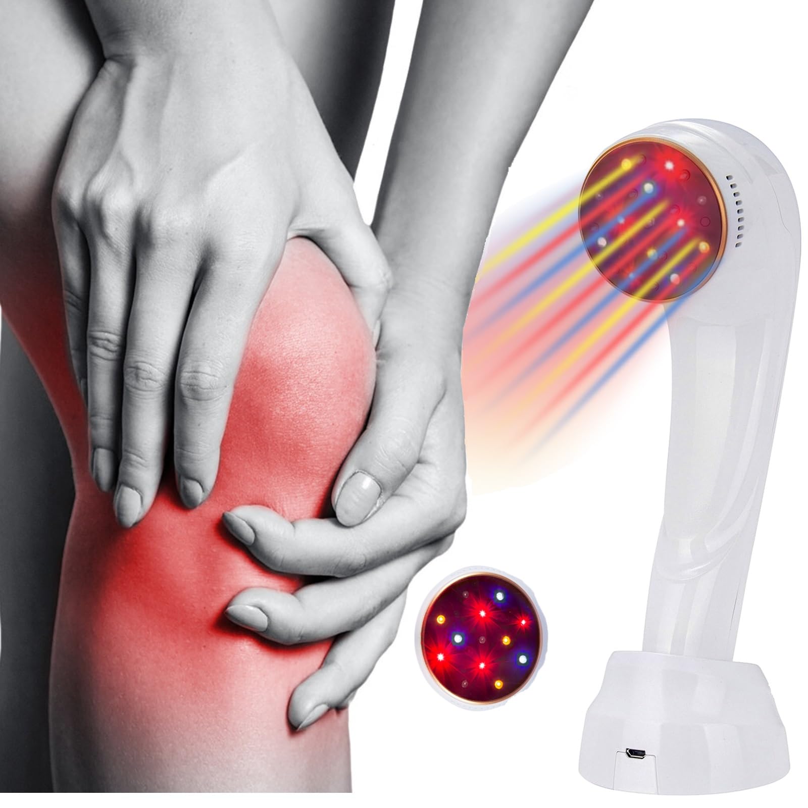 Láser para Terapia Dolor, 808nm/650nm/590nm/477nm Terapia de Luz Infrarroja Cercana para el Alivio del Dolor Muscular Articular, Terapia Infrarroja de Mano para Cuerpo, Rodilla, Hombro, Espalda (3