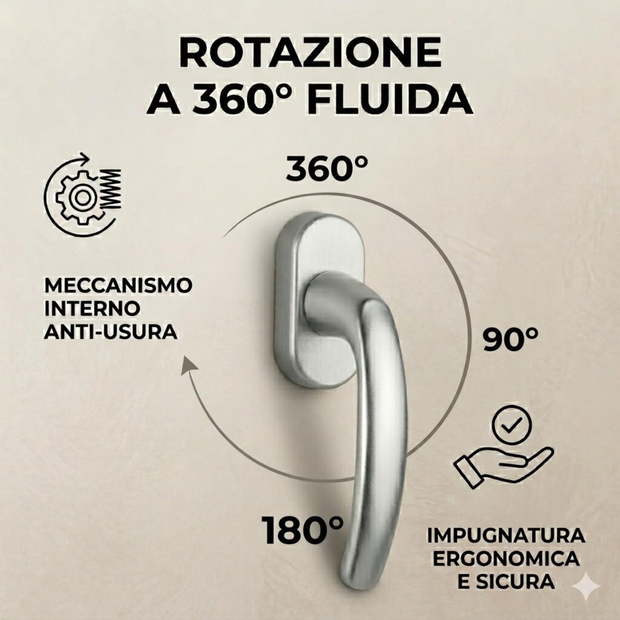 Maniglia per Infissi STAR Bronzo - Maniglia per Porta Finestra e Infissi Alluminio o PVC - Meccanismo Apertura 360 Gradi - Ferramenta Casa e Accessori Finestre - Maniglie Interne (Bronzo)
