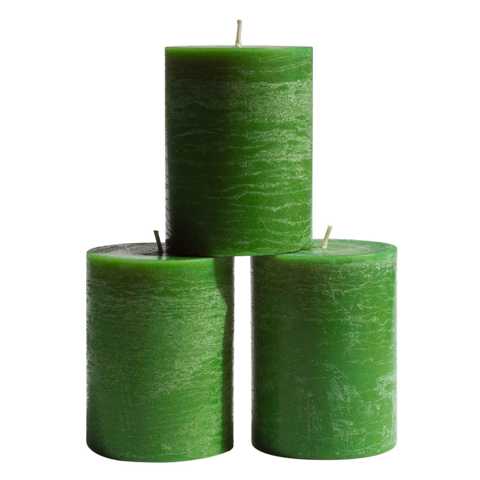 CANDWAX Zestaw 3 świec kolumnowych 10 cm, w pełni kolorowe, bez kapania i bezzapachowych świec - duże świece do wnętrza domu, zielone świece