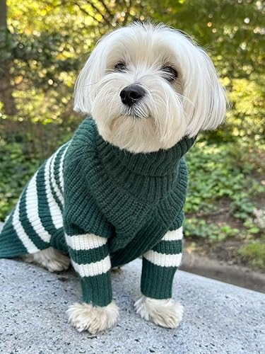 Miniatura 10 de Fitwarm Suéter de punto a rayas para perro, ropa de invierno para perros pequeños, niños y niñas, abrigo de cuello alto para mascotas, atuendo para