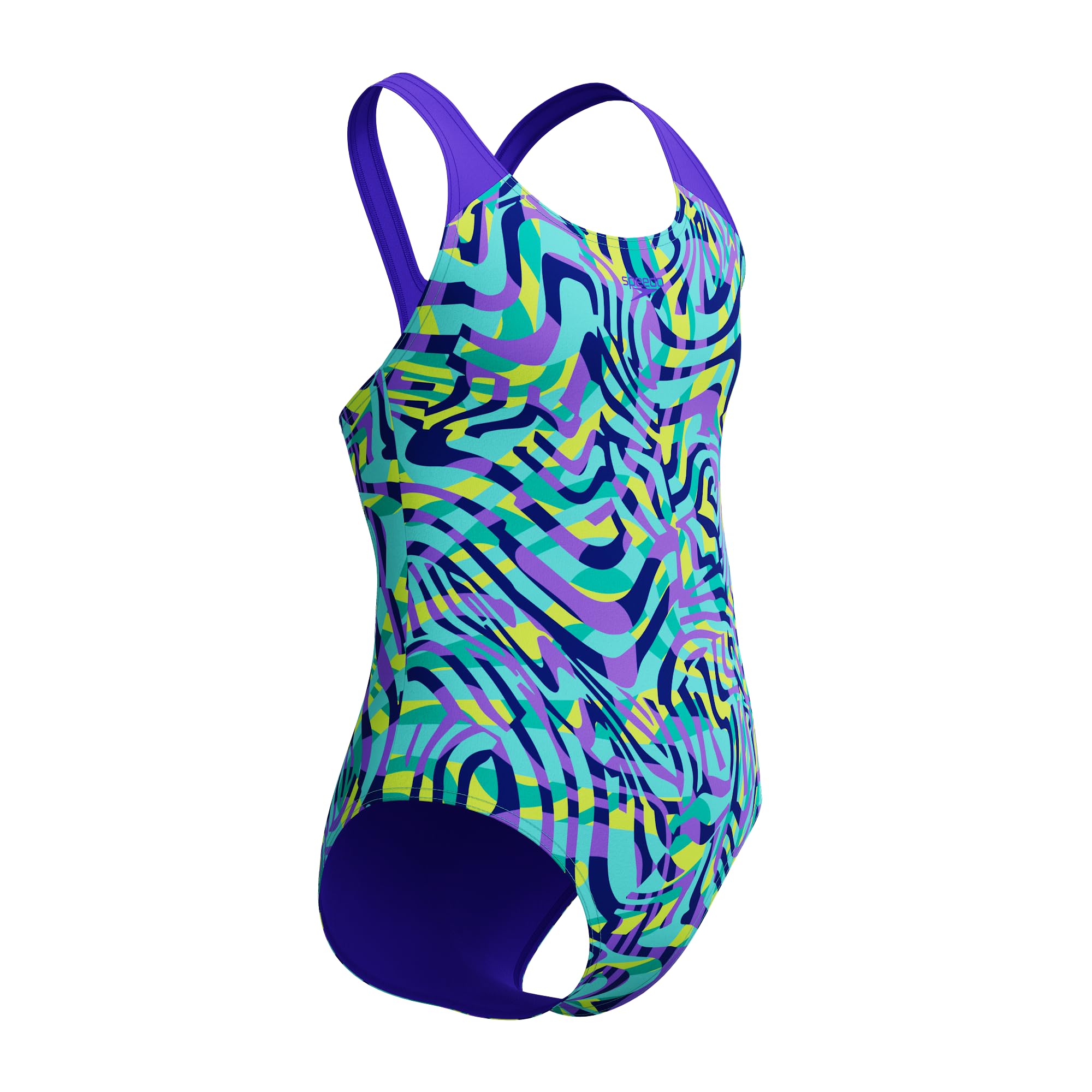 Speedo Traje de baño digital para niñas, color azul y morado