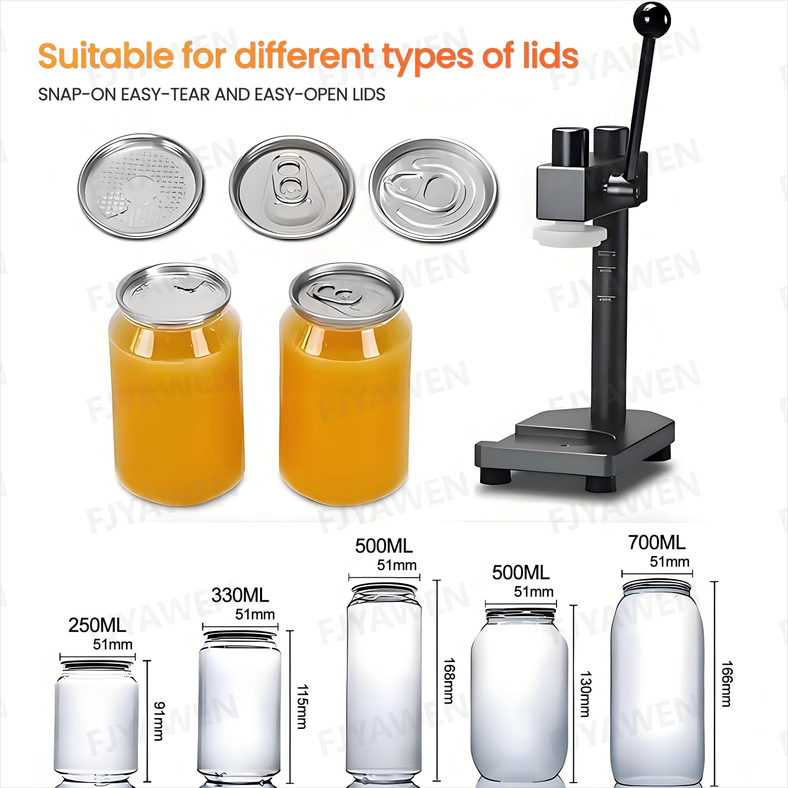 Manuelle Dosenversiegelungsmaschine, 51 mm Kaliber, verstellbare Höhe 30 mm-170 mm, ideal für Tiernahrung, Milch, Kaffee, Softdrinks und Teedosen