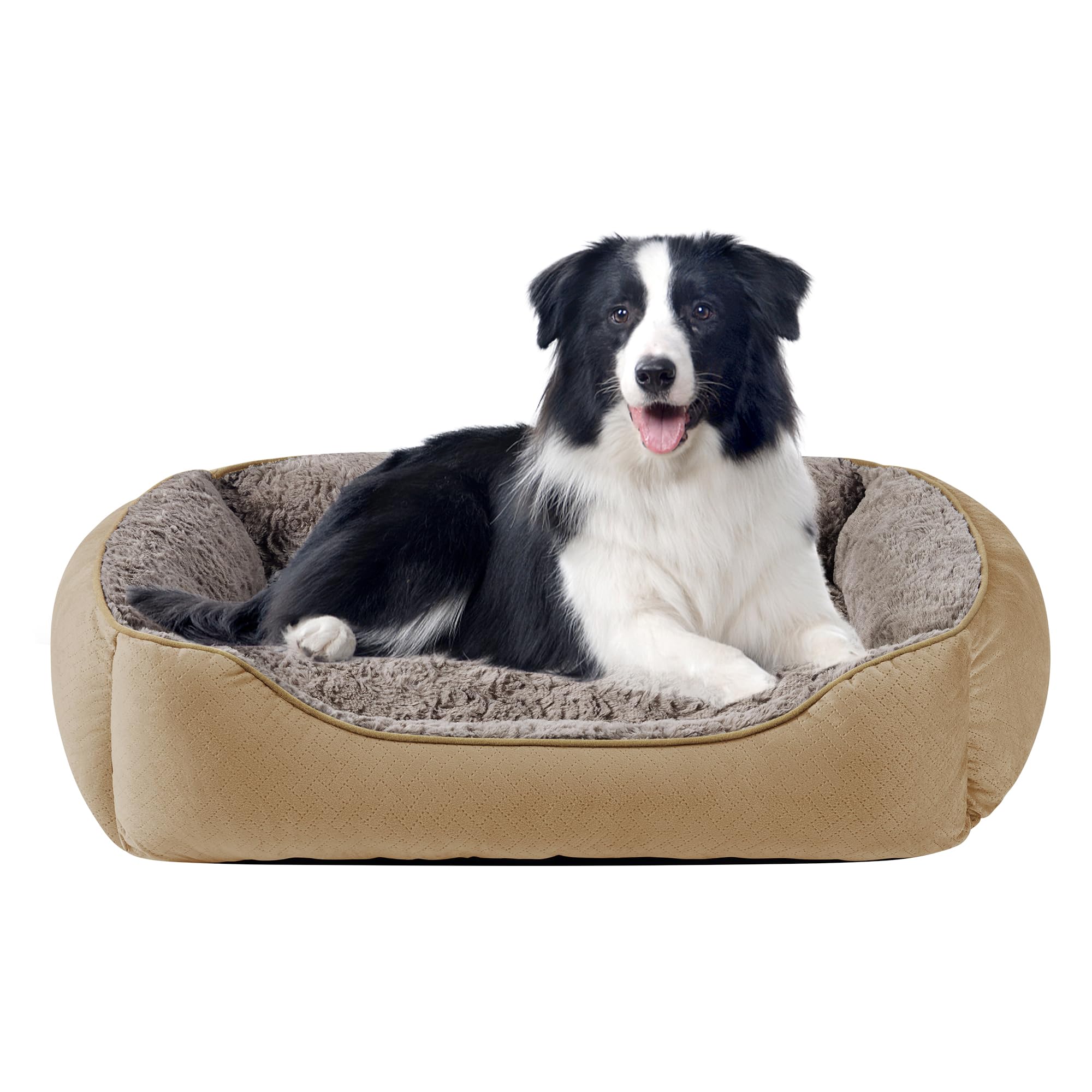 Oveppy Dog Bed for Large Dogs Super Soft Rectangle Dog Beds, Washable Warming Pet Bed with Anti-Slip BottomBrown