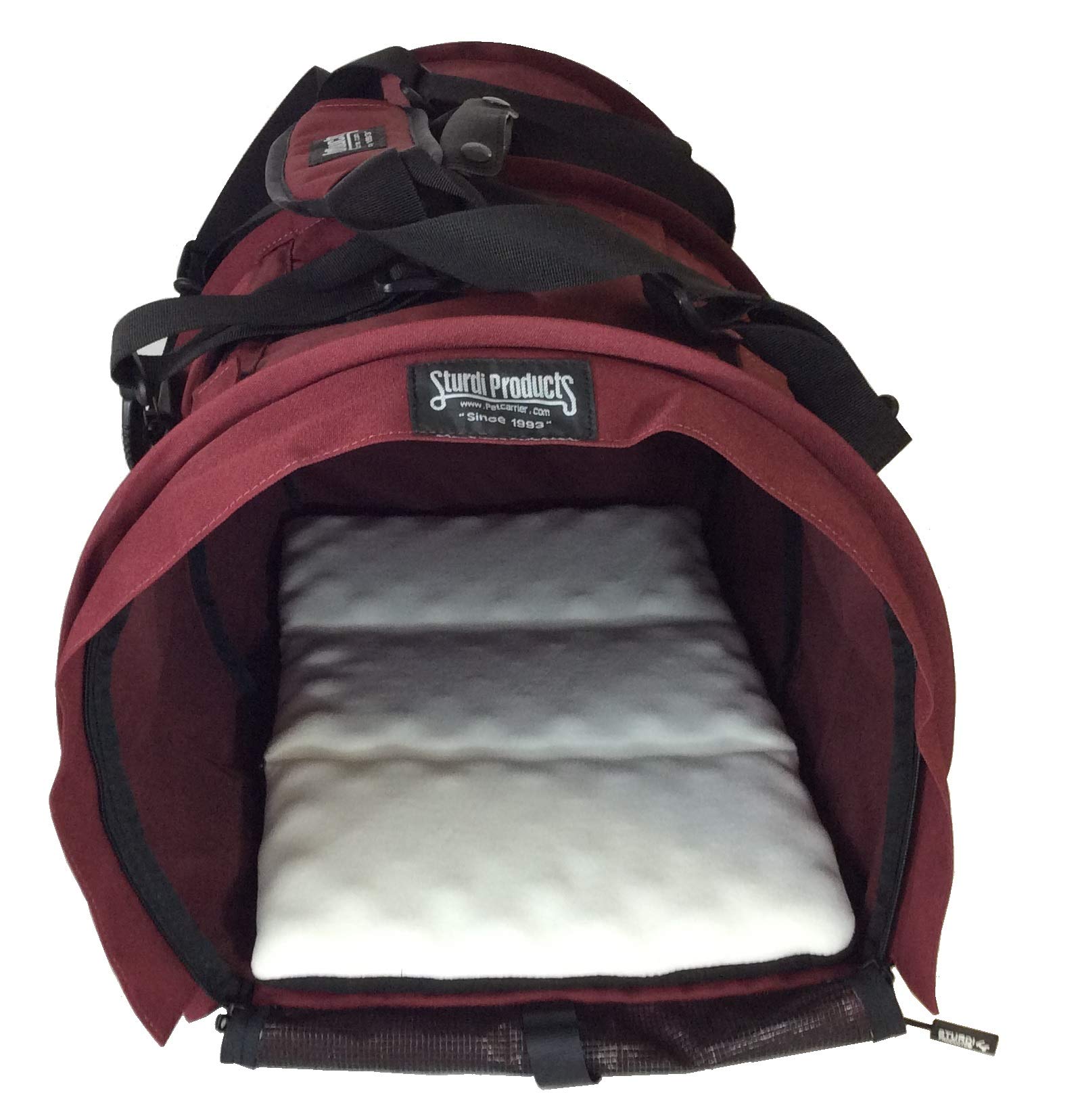 SturdiBag XL Pet Travel Carrier: Flexible Height for Cat and Dog Soft Sided with Safety Clips and Seatbelt Straps | Bordeaux, 20" x 16" x 12" (PN: SB3-PRO-BX)