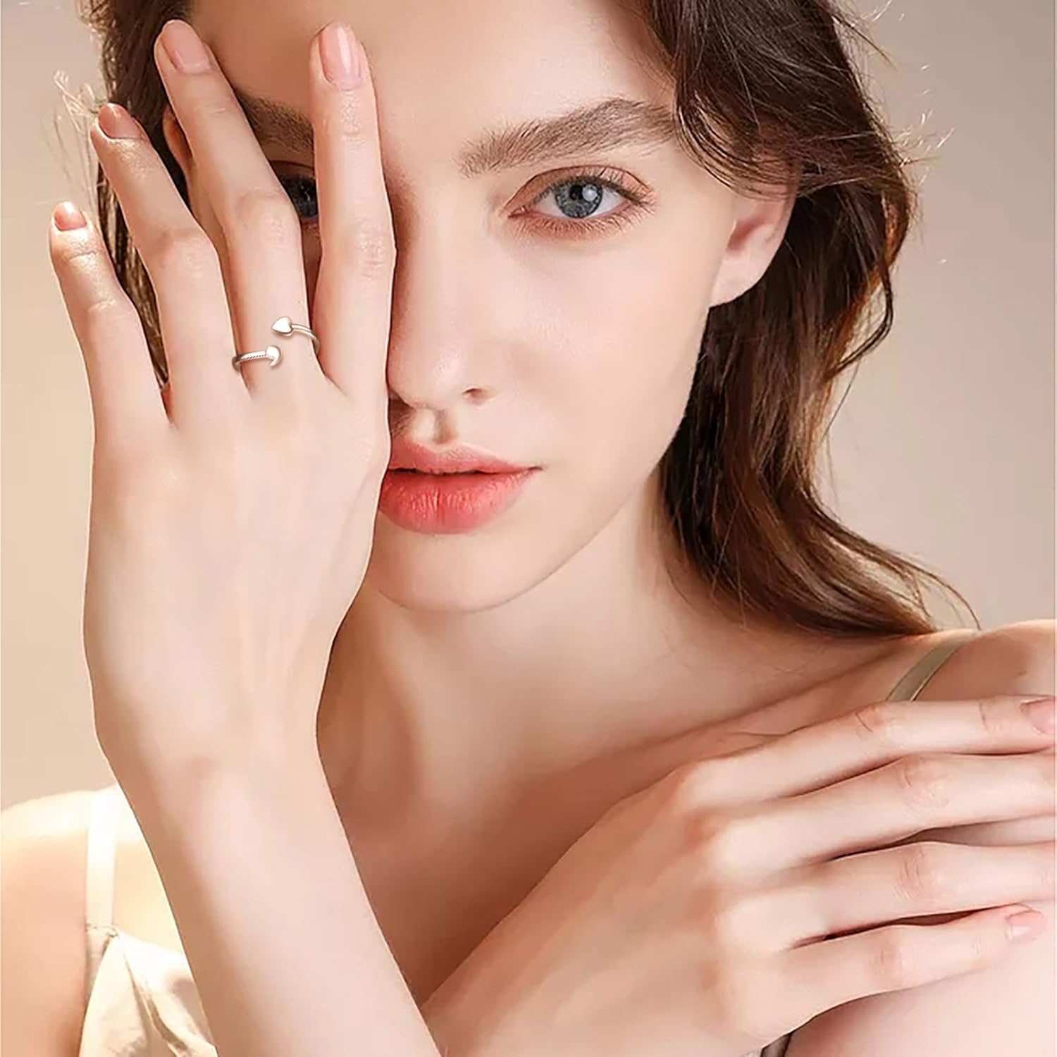 Fookduoduo 925 Sterling Silver Ring Heart Semicolon Ring adjustable Wrap Open Rings for Women