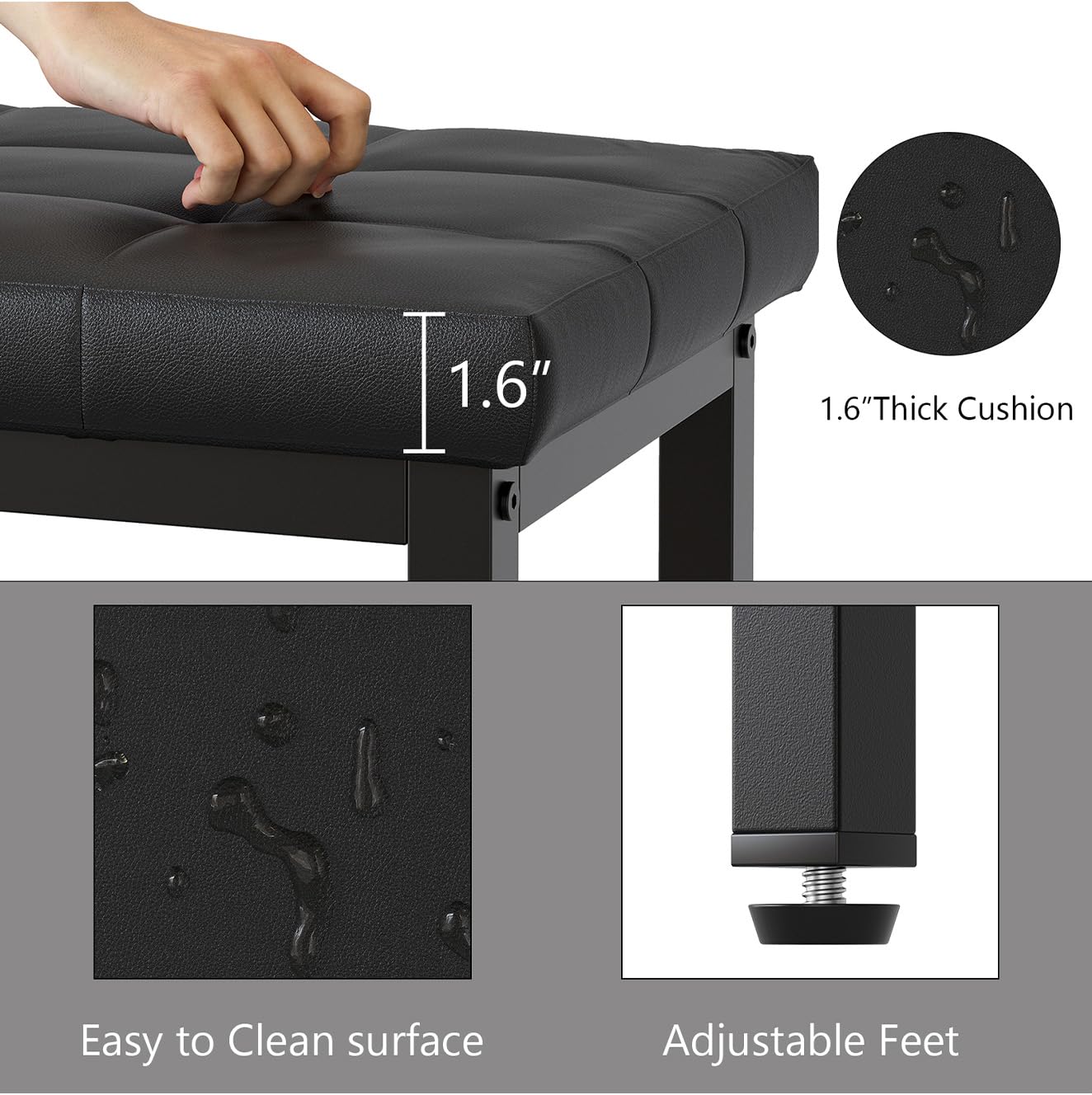 YSVCO Saddle Bar Stool, Backless barstools Set of 2, Kitchen Island Chairs, PU Leather Padded, Sturdy Metal Base and Adjustable Feet for Farmhouse, Restaurant, Bar, Black, BC38H1BBD2