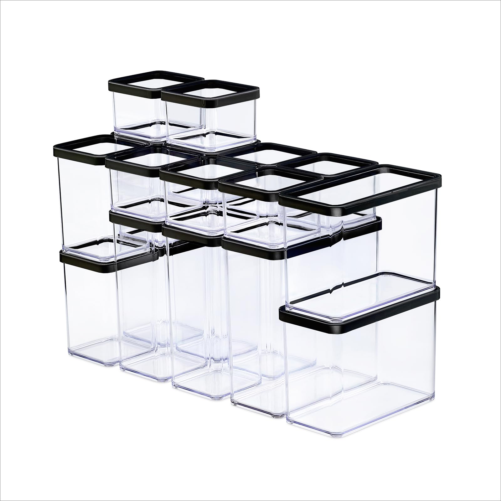 Rotho Loft 19er-Set Vorratsdosen mit Deckel | Behälter für Lebensmittelaufbewahrung | aromadicht & lebensmittelecht | stapelbar & platzsparend | spülmaschinenfest & hygienisch | transparent/schwarz