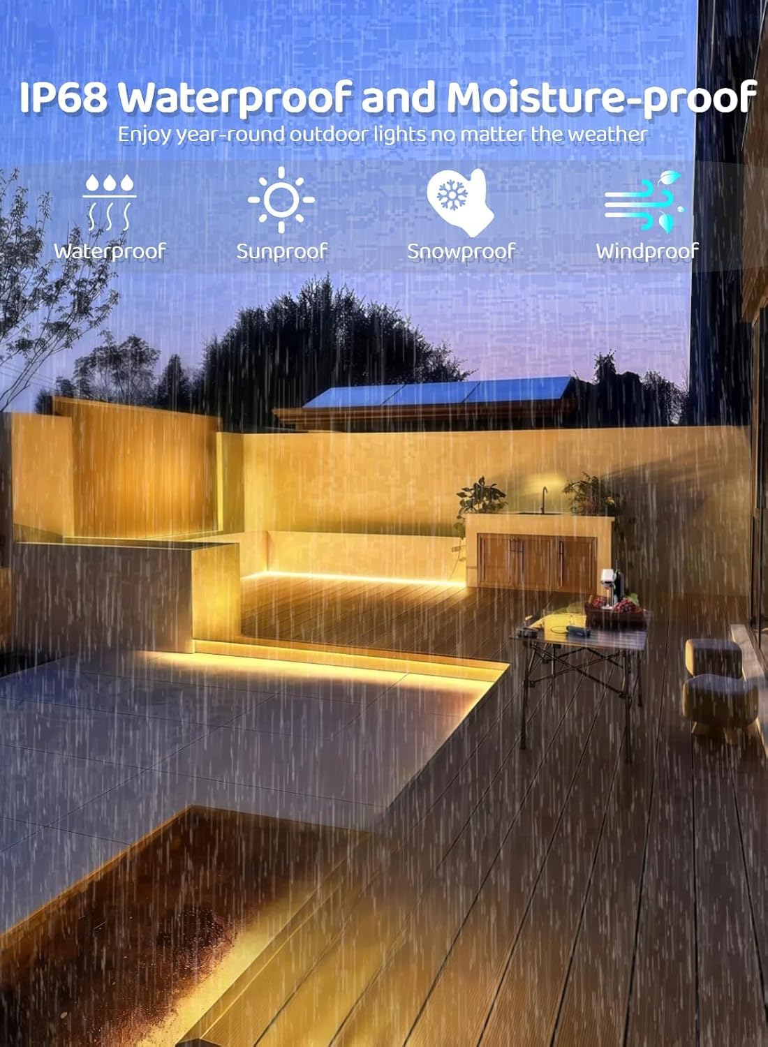 Striscia LED solare per esterno impermeabile IP65 striscia LED luce Calda 3000K flessibile per giardino, terrazza, balcone, gazebo, viale, decorazione (5 METRI)