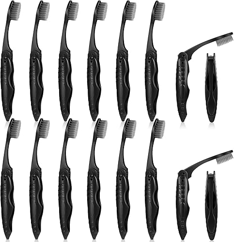 Youyole 16 piezas de cepillo de dientes de carbón negro con cerdas medias suaves para camping, viajes, cepillos de dientes manuales