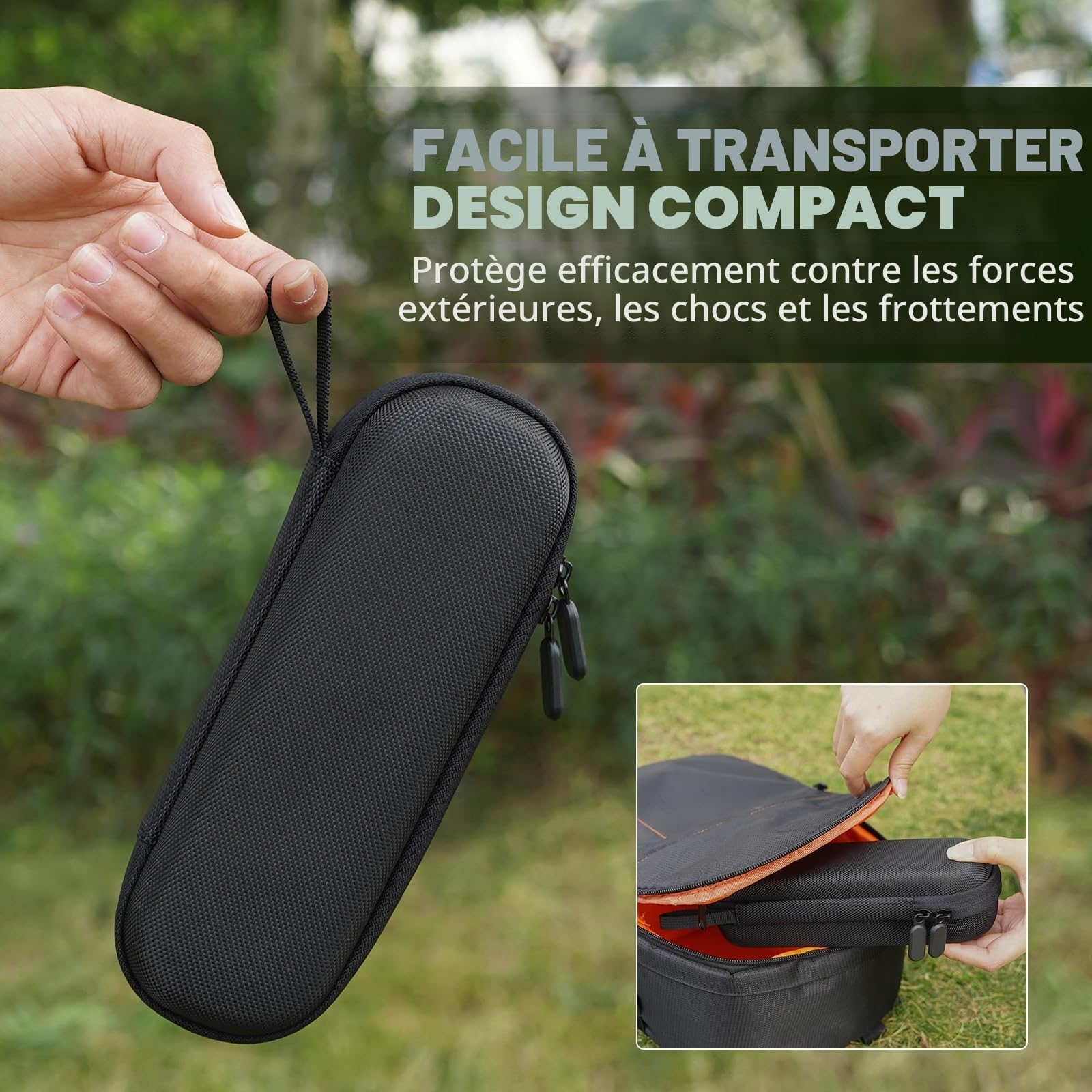 Étui de transport nylon avec doublure en peluche et mousqueton noir
