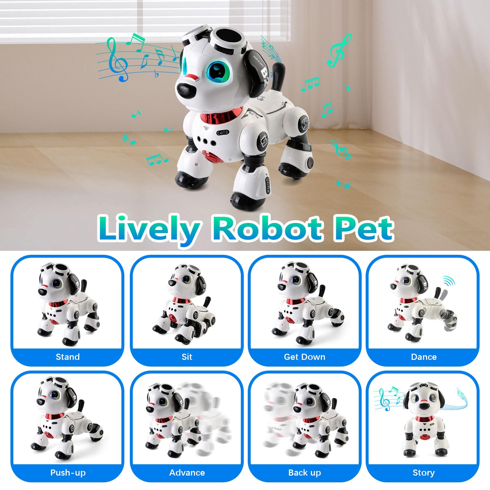 Perro Robot Inteligente, Juguete Perro Robot de Baile Interactivo, Juguete RC Programable con Luces y Sonidos, Regalo Juguetes Niños para Niños y Niñas 8+ Años