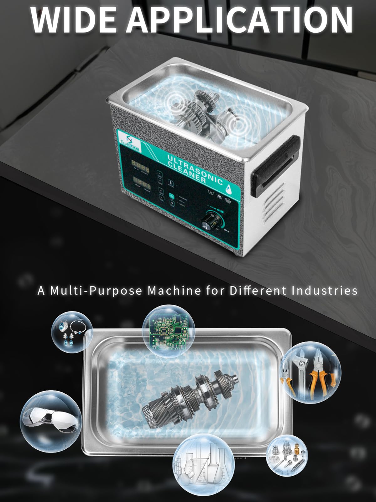 Limpiador ultrasónico de 3 litros con potencia ajustable y barrido, limpiador ultrasónico de 120 W, temporizador digital y calefacción, limpiador de piezas muy fuerte para