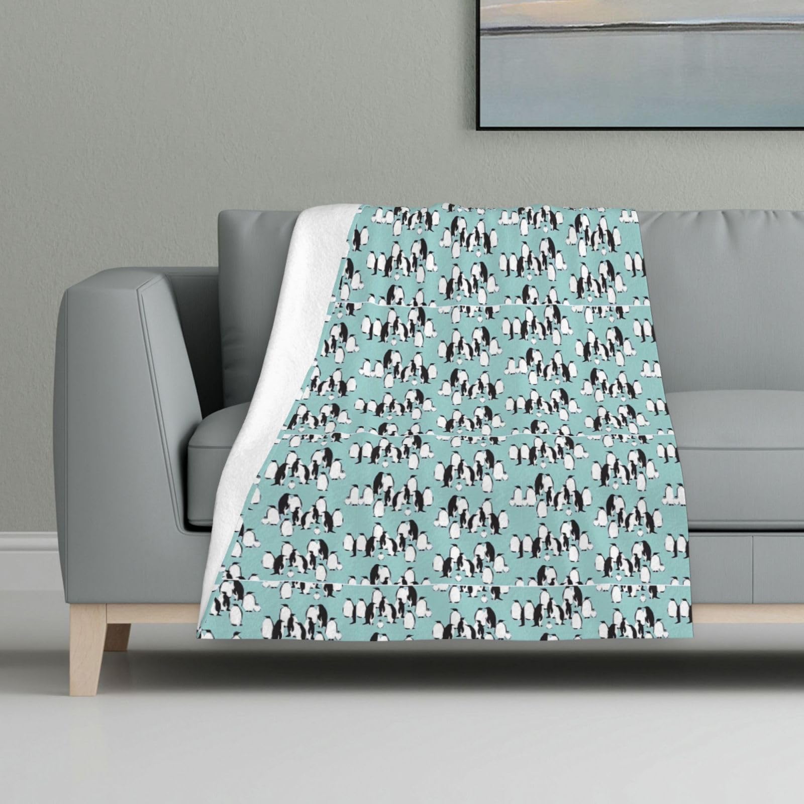 Couverture en flanelle pingouins douce et chaude pour lit et canapé