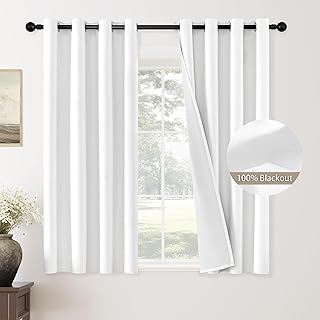 ChrisDowa 100% Blackout Pure White Linen Curtains 63 Inches Long 2 Panels for Bedroom Living Room Farmhouse Room Darkening Thermal Insulated Soundproof Grommet Top Window Treatment Drapes,52x63 - Buy now