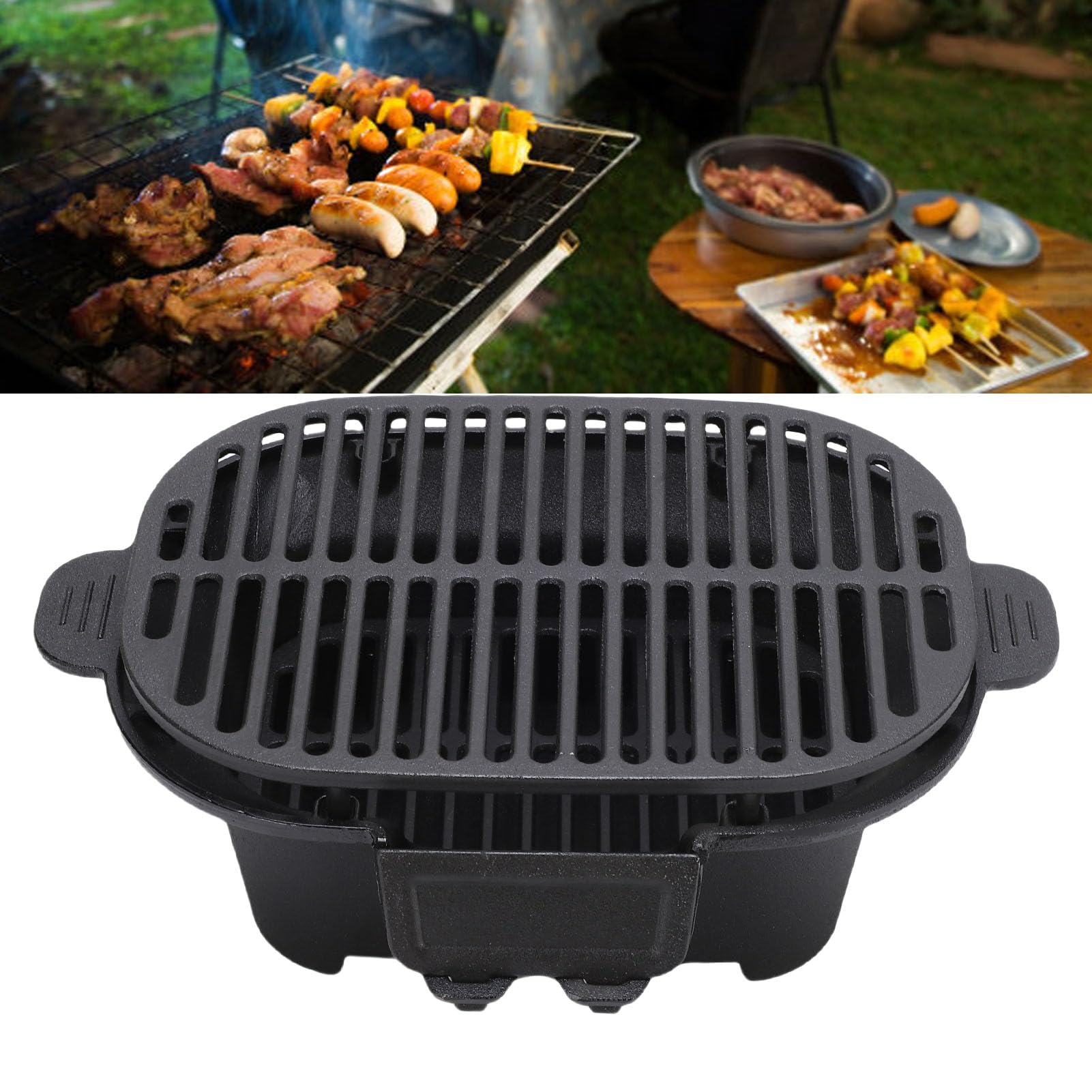 Griglia a Carbone Hibachi Giapponese Griglia in Ghisa Piccola Stufa Hibachi Portatile Calore a Lunga Durata per Barbecue Picnic Cortili da Tavolo Compatto