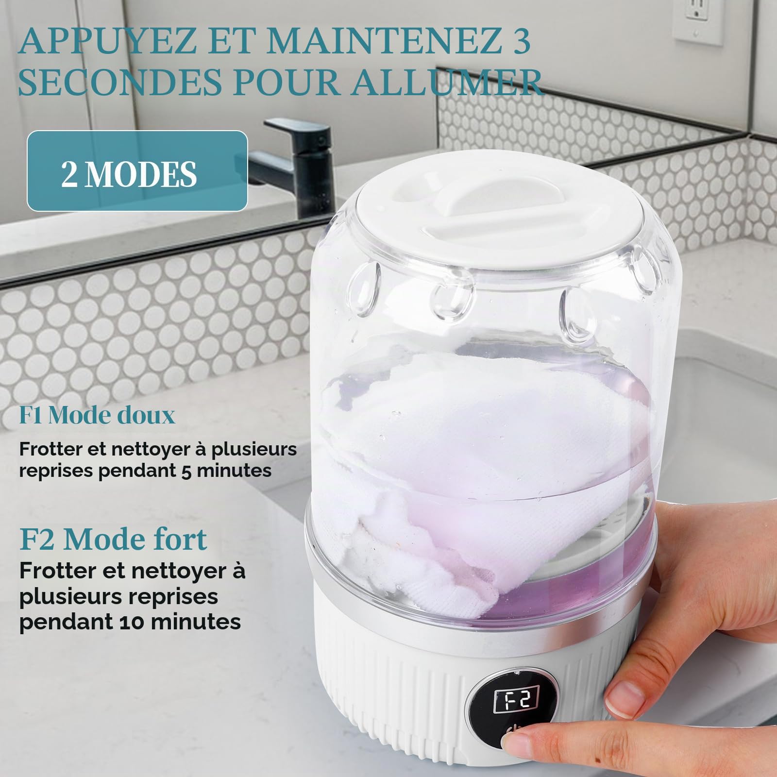 Mini machine à laver portable, machine à laver pour sous-vêtements, laveuse compacte rechargeable sans fil, 2 modes, convient pour les soutiens-gorge, sous-vêtements, chaussettes, pour appartement