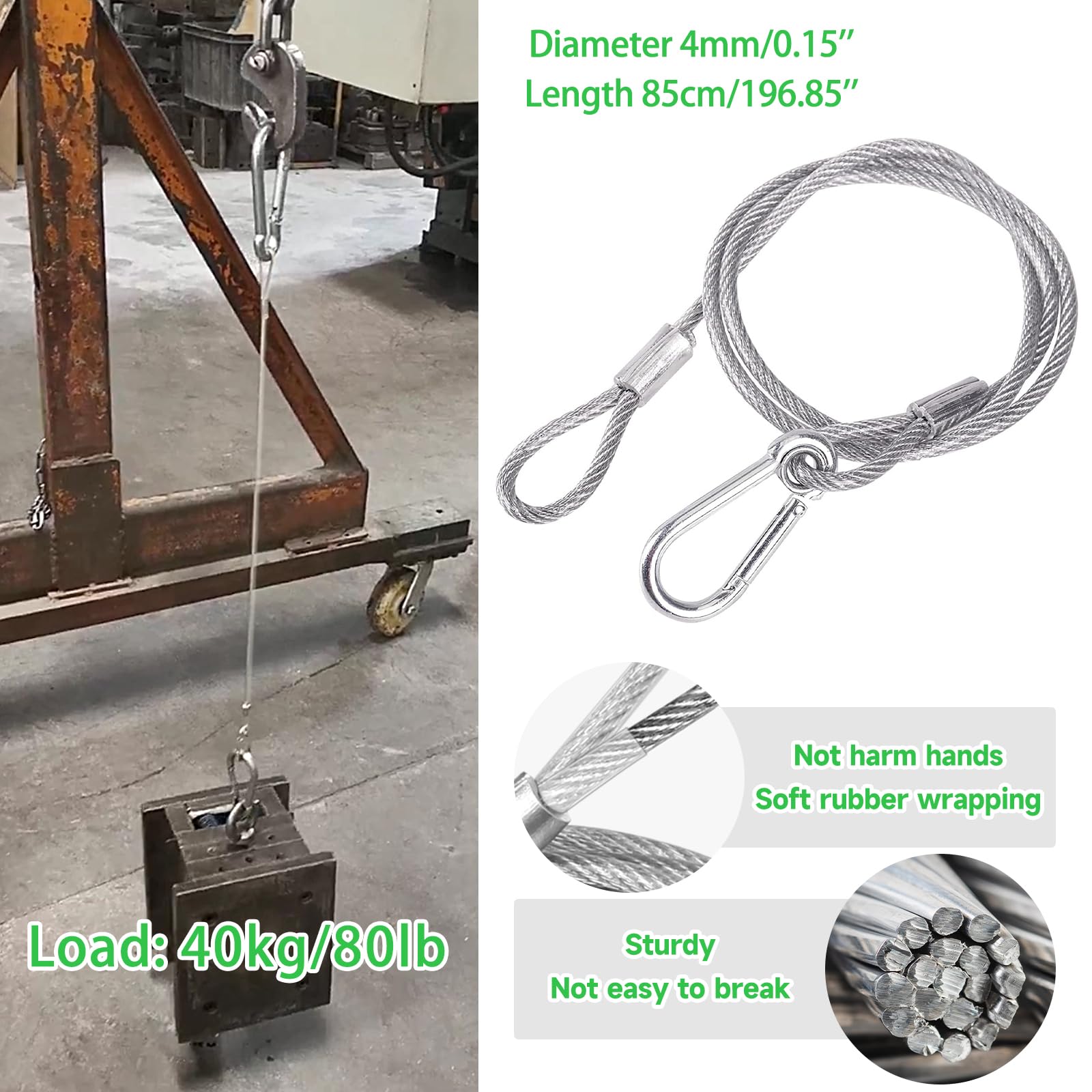 4Pack Elingue Securite Cable de Securite Acier Eclairage de Scene, 85cm Steel Safety Cable Chain Rope Light Hooks, élingue de Sécurité Corde Securite Acier Crochet Lumiere dj Clamps for Truss Bracket