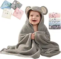 Toalha De Banho Infantil Soft Com Capuz Bichinho Bordado Algodão Toque Extremamente Macio Suave Para Pele do Bebê Recém Nascido, Cobertor Para Recém-Nascidos, Super Absorvente (Cinza)