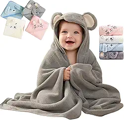 Toalha De Banho Infantil Soft Com Capuz Bichinho Bordado Algodão Toque Extremamente Macio Suave Para Pele do Bebê Recém Nascido, Cobertor Para Recém-Nascidos, Super Absorvente (Cinza)
