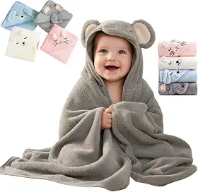 Toalha De Banho Infantil Soft Com Capuz Bichinho Bordado Algodão Toque Extremamente Macio Suave Para Pele do Bebê Recém Nascido, Cobertor Para Recém-Nascidos, Super Absorvente (Cinza)