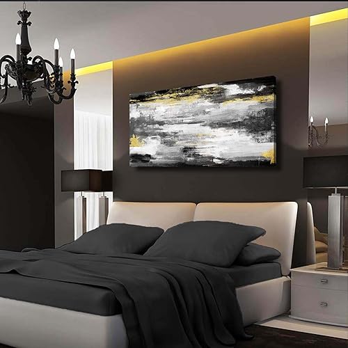 Miniatura 10 de Kureful Arte de pared abstracto negro dorado de 24 x 48 pulgadas, imágenes de decoración del hogar para sala de estar, dormitorio, cocina,