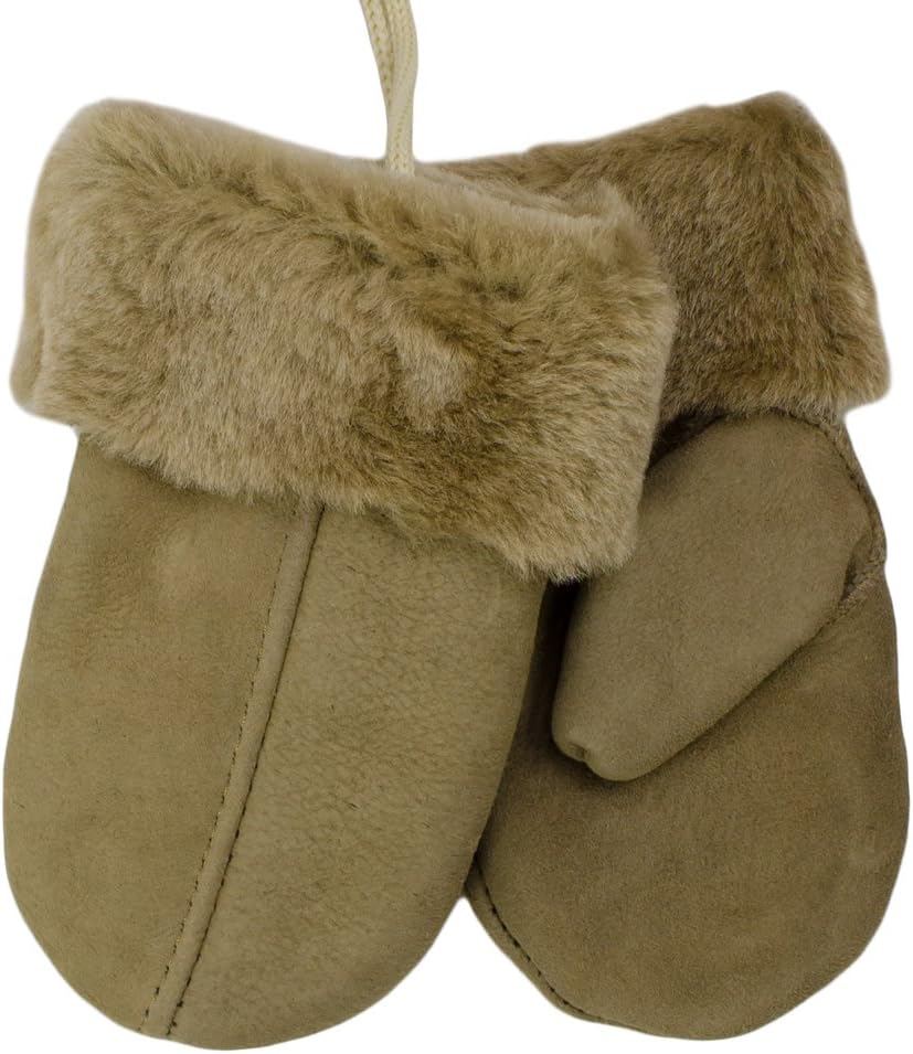 SamWoChildren's gloves made of real lambskin, cuddly warm natural product, for children aged 2-4 years, colour: beige brown