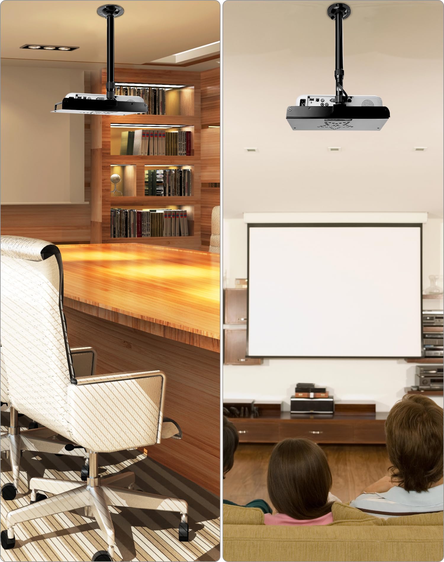 QWORK® Supporto per proiettore a soffitto con guidacavo integrato, regolabile in altezza 30-60 cm - capacità di carico 3 kg - per proiettori e telecamere