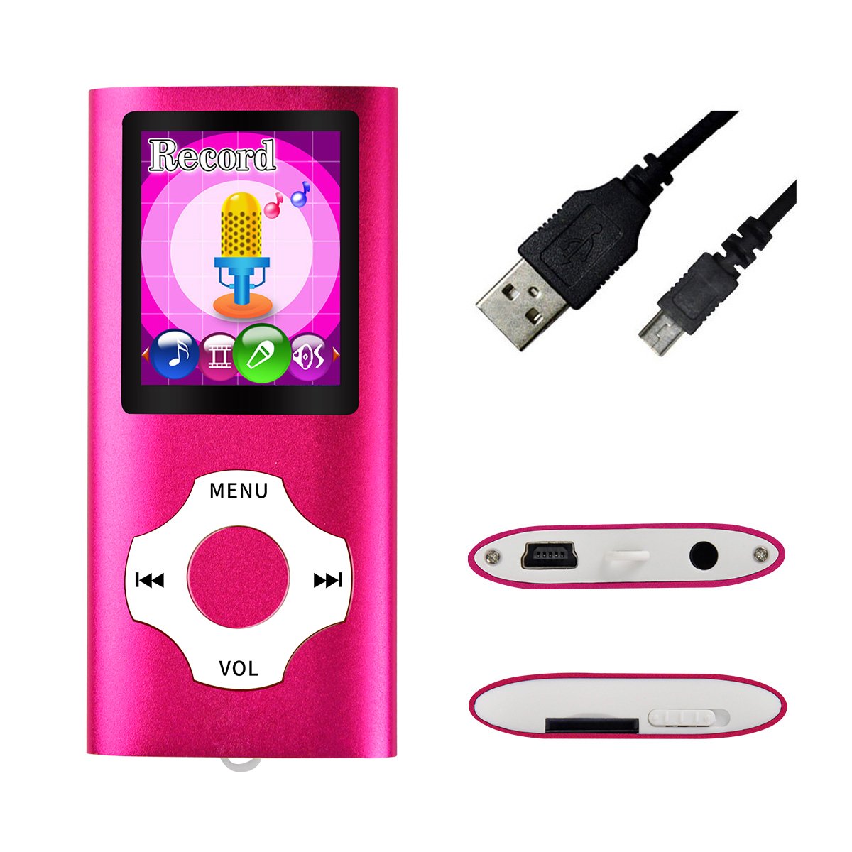 Mymahdi - Lecteur MP4/MP3 - Mobile - Rose - Avec écran LCD 1,8 pouces et fente pour mémoire de forme, prise en charge maximale 128 Go mémoire TF