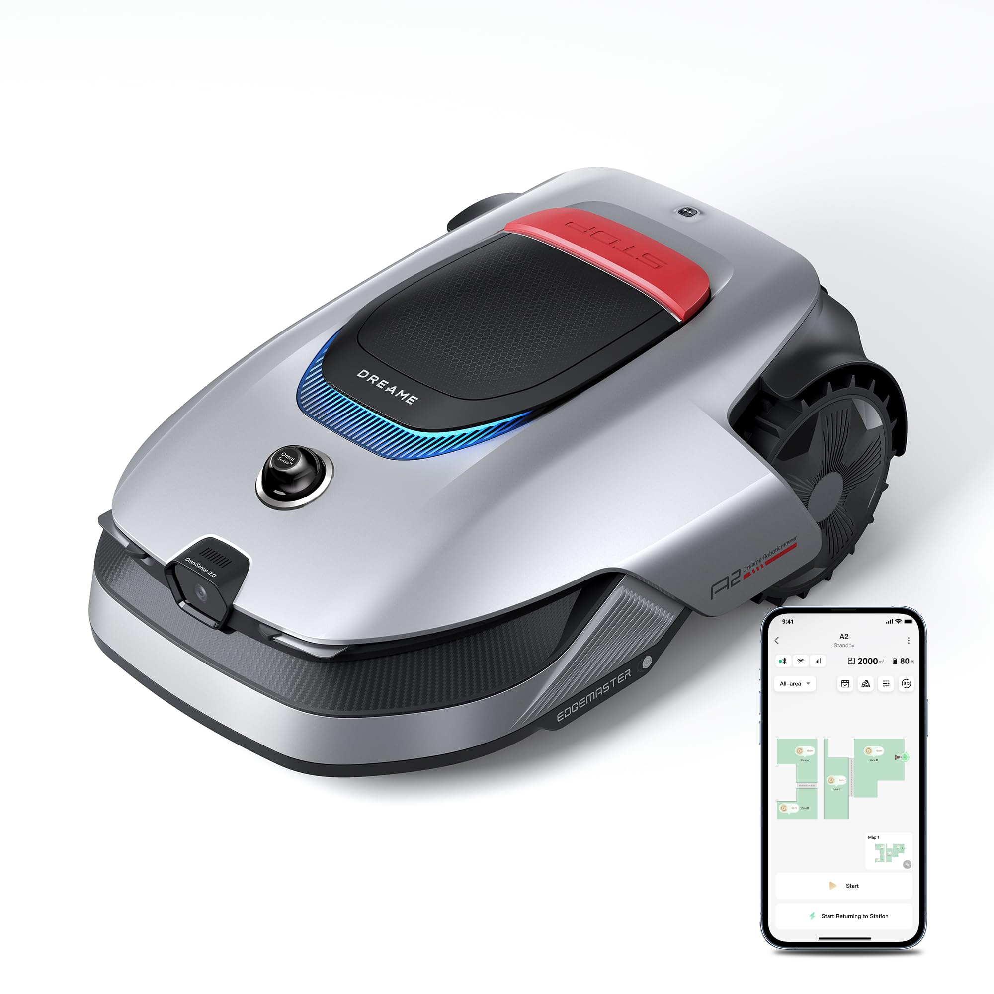 DREAME Mähroboter A2 3000 ohne Begrenzungskabel, 360° 3D LiDAR + AI Vision, Auto-Begrenzungseinrichtung,3000 m²,Dual-Fusion-Kartierung, OmniSense-2.0-Hindernisvermeidung, EdgeMaste-Schneidsystem