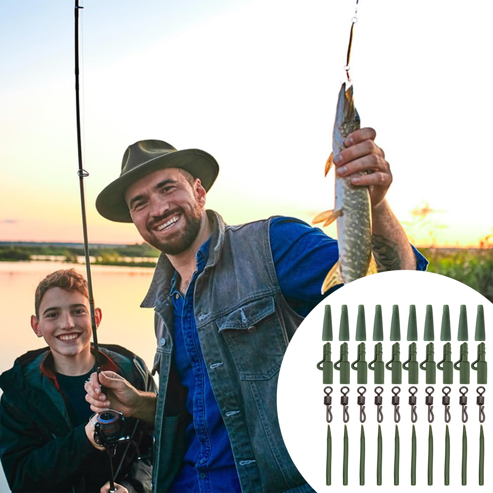 Mangas Antienredos Clips, Accesorios de Pesca de Carpa, 40 Piezas Incluye Clip de Plomo de Seguridad, Kit de Accesorios de Pesca, Alineador de Líneas de Pesca con Caja, Tubo Goma, Tubo Cónico
