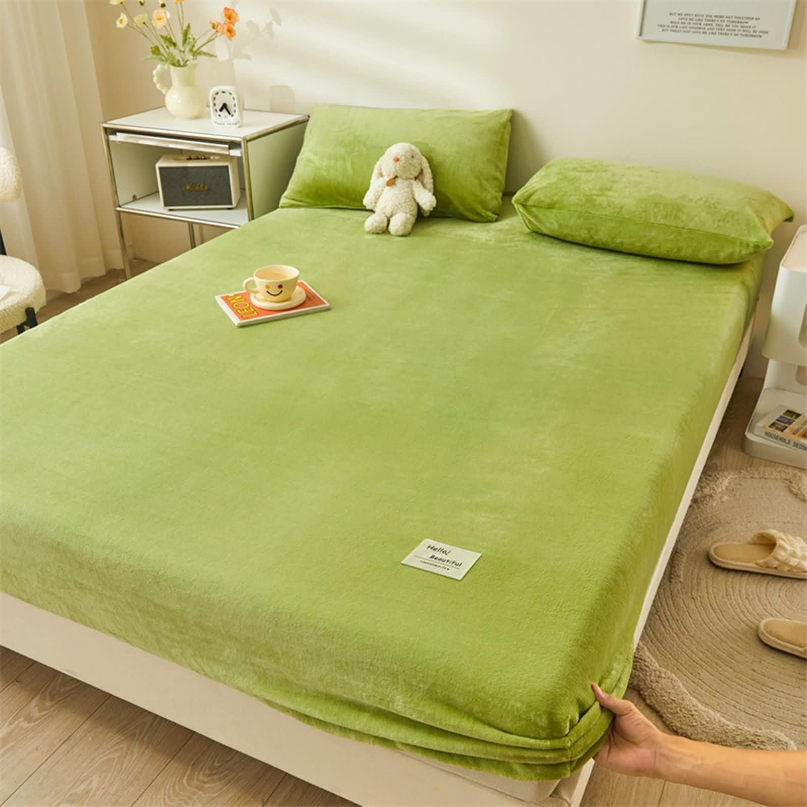 KnSam Grün Betttuch 200x220cm Deko, Bettlaken Unterlage Einfarbig Schlafkomfort, Samt Laken für Bett Unterbett als Schutz für Boxspringbett & Topper