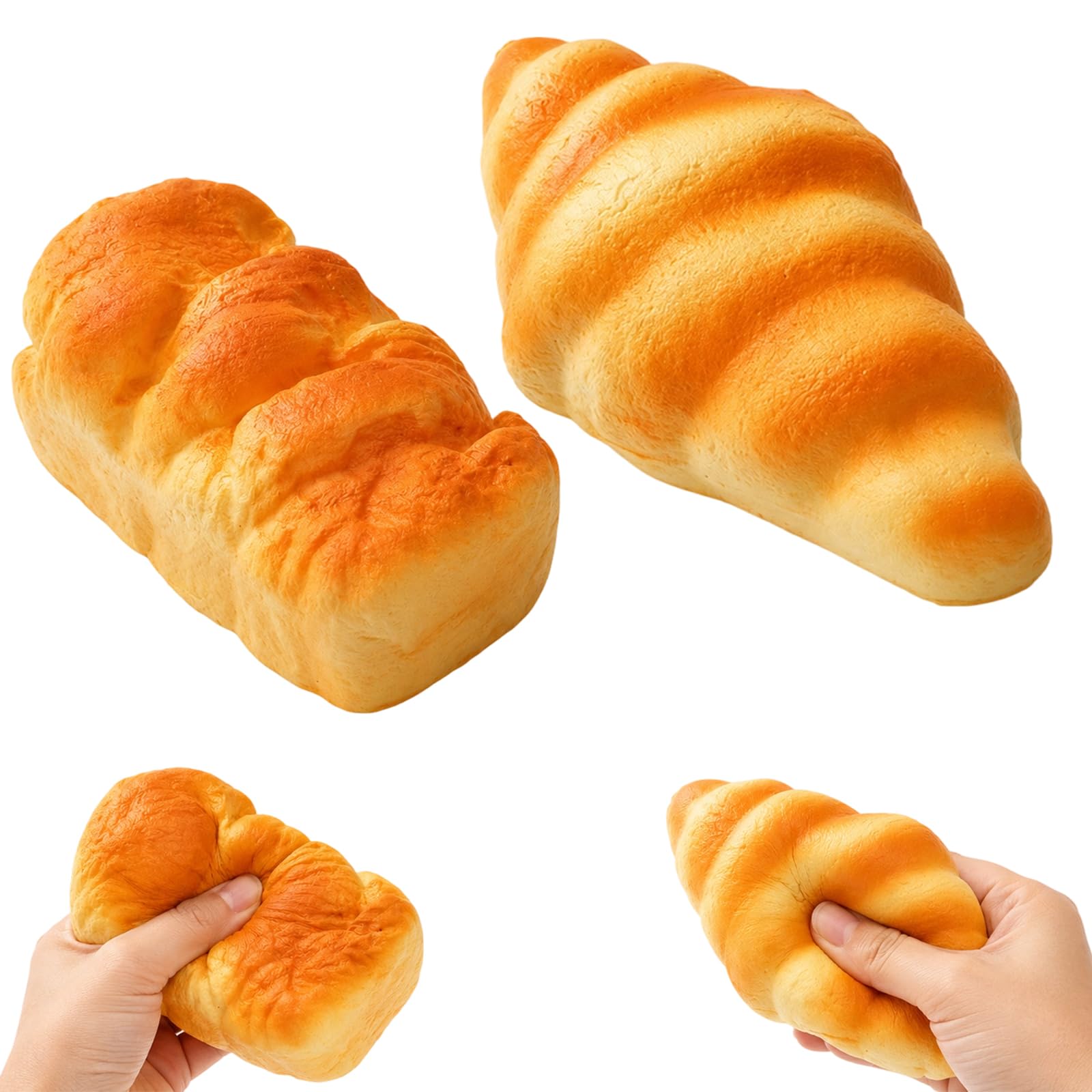 JBLJDWD 2 PCS Bread Squishy, Slow Rising Squishies, Squishy Bread Realistic Golden Brown Toast And Croissant Shapes Soft For Desk Bag Pocket Travel Home Office Calm Gift