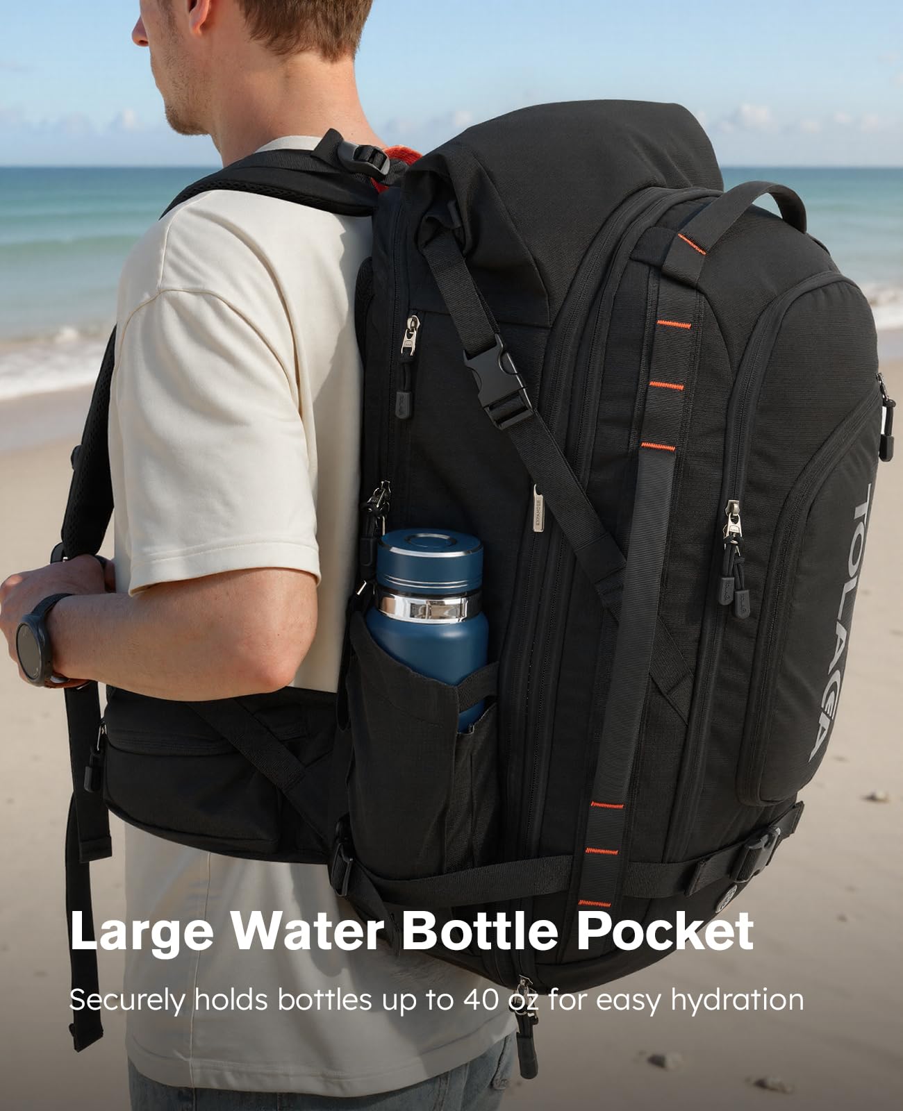 Tolaccea Sac à Dos Voyage Cabine Avion 40L-55L Grand Sac à Dos Roll-Top PC 17,3" Imperméable TSA Antivol