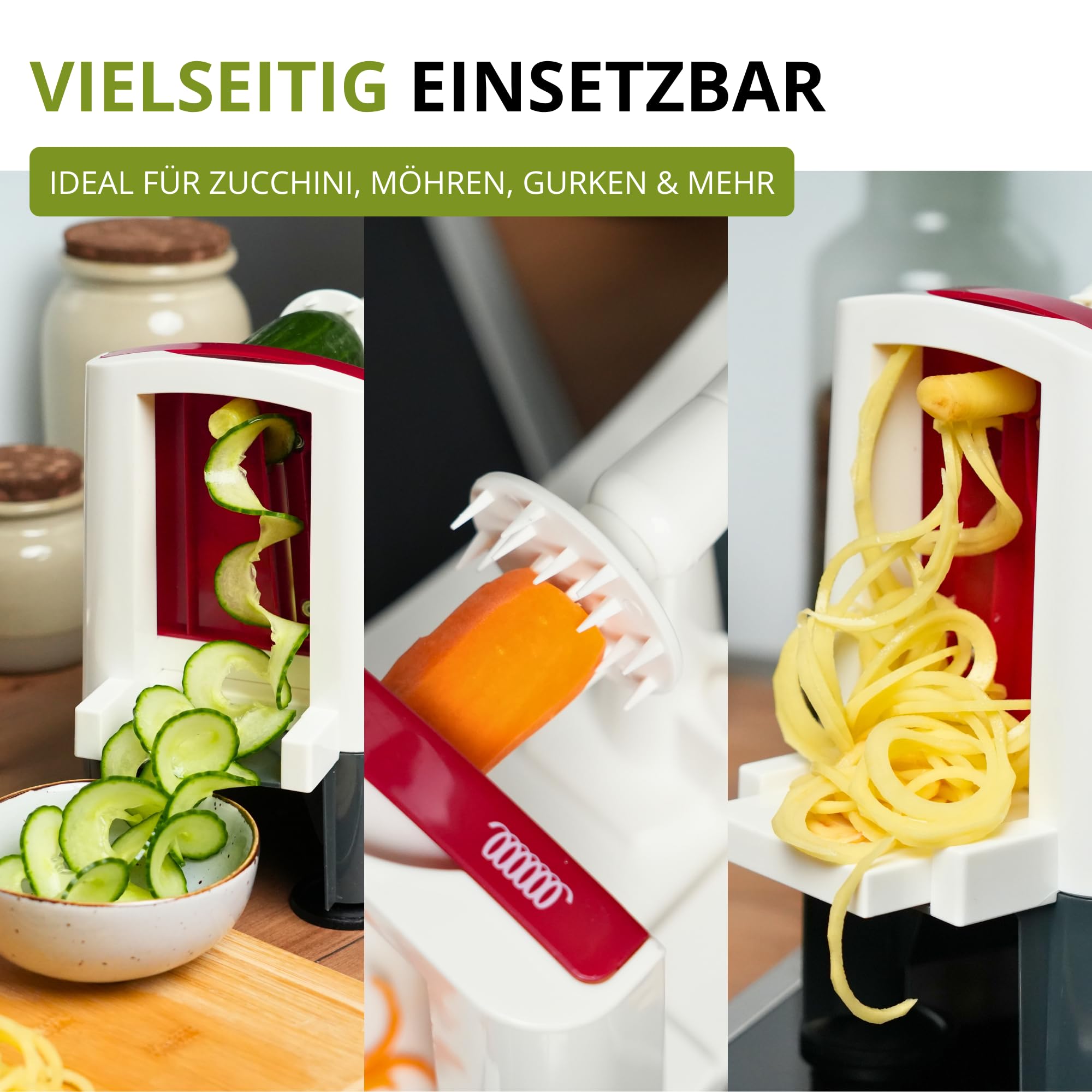 Westmark Spiralschneider im Set mit Sparschäler für Gemüsenudeln, Zoodles und Obstspiralen, Gemüseschneider mit 3 Schneideinsätzen Spiromat und Kartoffelschäler Gallant, 113322E6