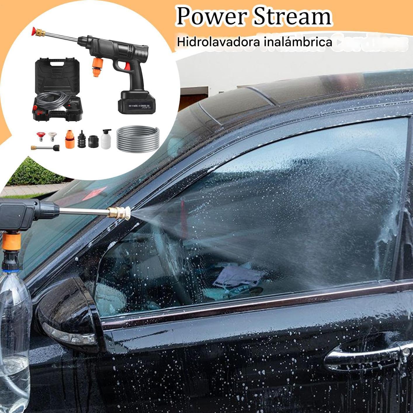 Hidrolimpiadora Inalámbrica Eléctrica Portátil Sin Cable | Máquina de Limpieza con Manguera de 5 m para Lavado de Coches y Baño de Mascotas