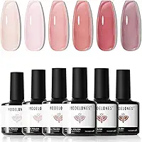 modelones Jelly Nail Polish - 6 Colors Neutral & Nude Gel Polish Kit, Pink White, Pink, Red. LED Nail Lamp & Soak Off. DIY Salon Manicure for Women & Girls