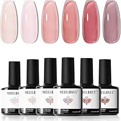 modelones Jelly Nail Polish - 6 Colors Neutral & Nude Gel Polish Kit, Pink White, Pink, Red. LED Nail Lamp & Soak Off. DIY Salon Manicure for Women & Girls