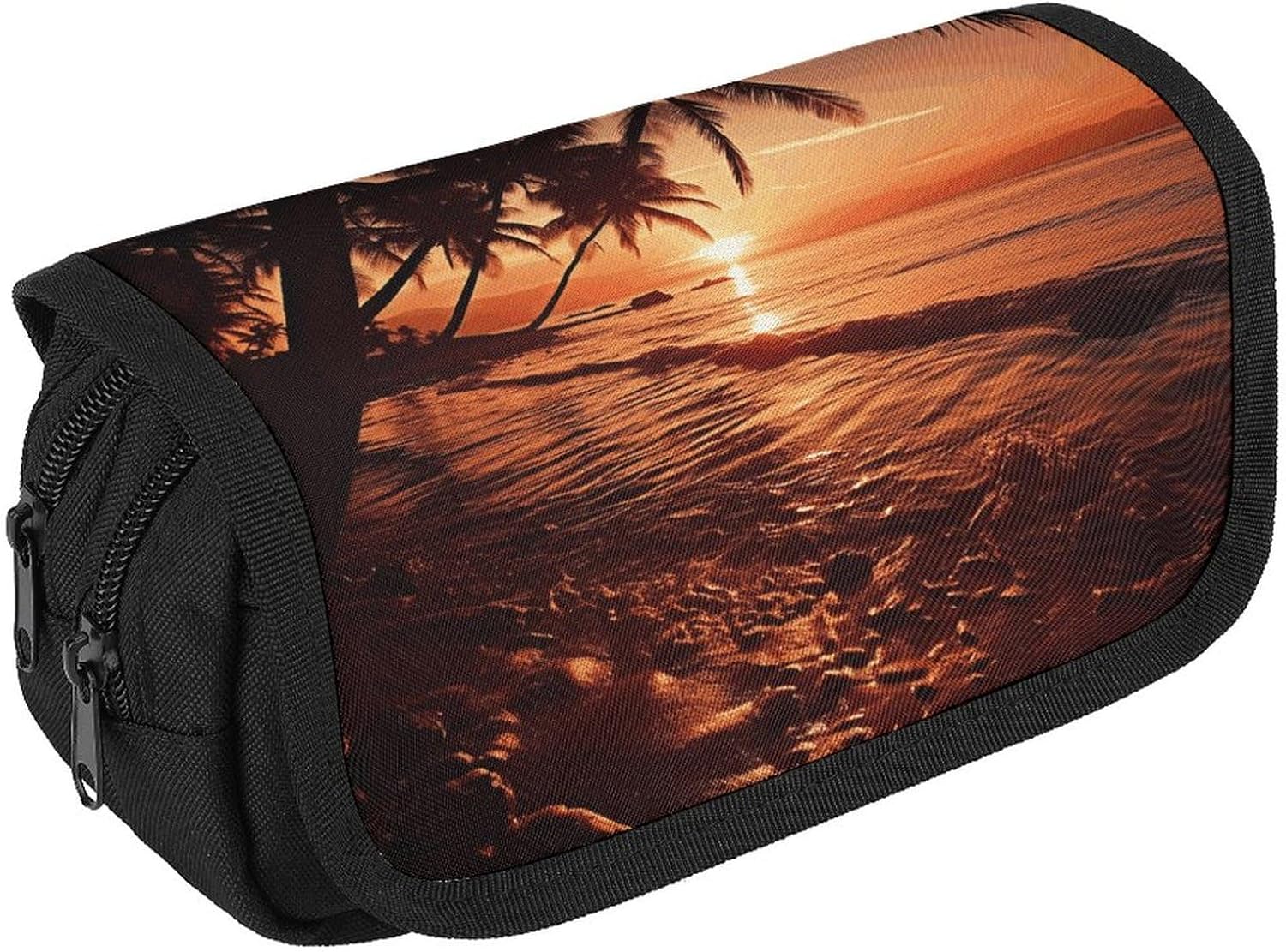 Pencil Pouch Dusk Tropical Beach Palm Pencil Case for Men Women Cosmetic Bag Aesthetic Pen Bag for Office Multifunctional Bag Marker Pen Case