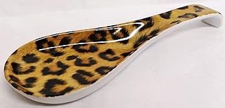 Reposacucharas de cerámica de cerámica con estampado de animales de leopardo, de 26,7 cm, color marrón