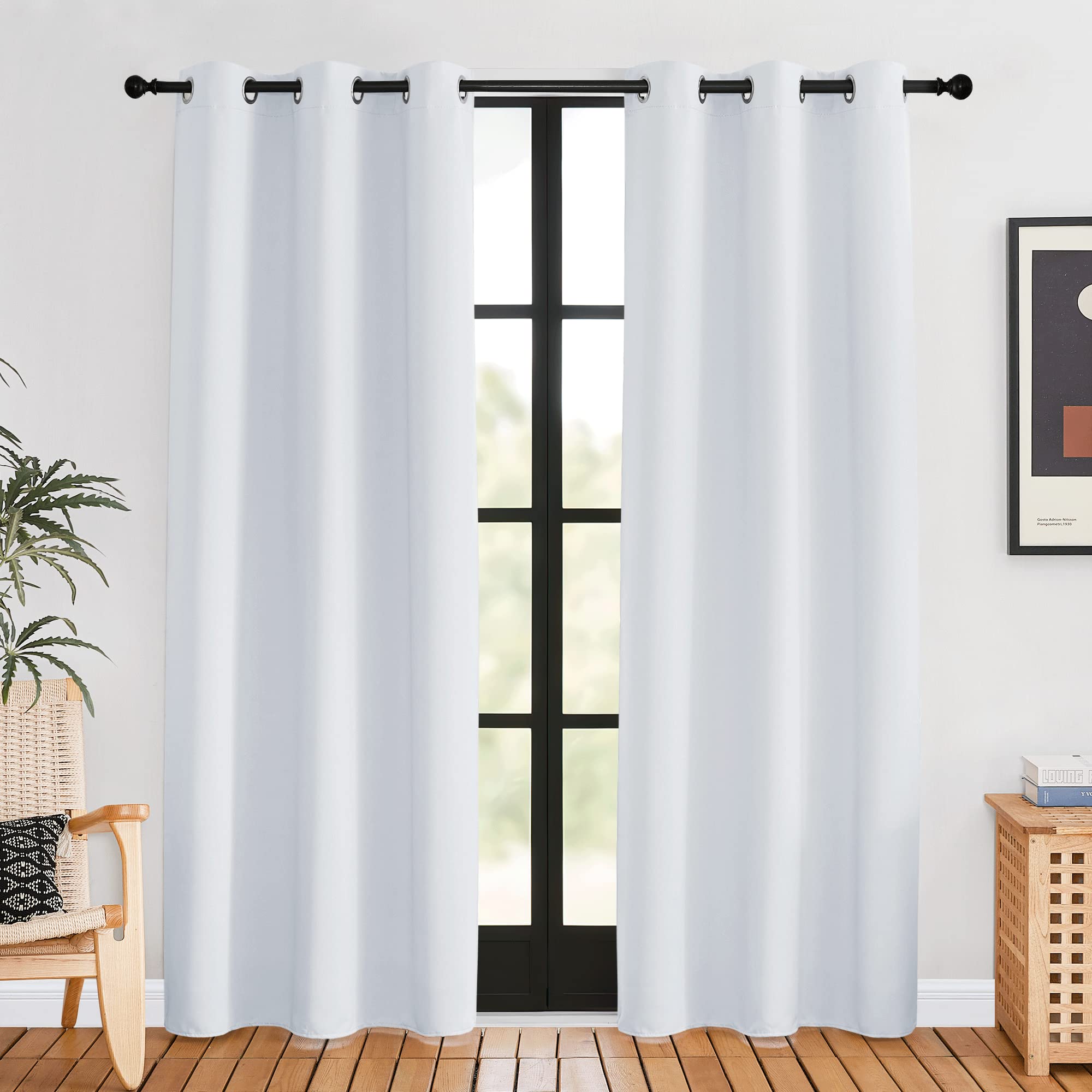 NICETOWN Room Darkening Curtain Panels for Bedroom, Greyish White, 2 Panels, 42 by 80, Easy-Care Solid Thermal Insulated Grommet Room Darkening Draperies/Drapes