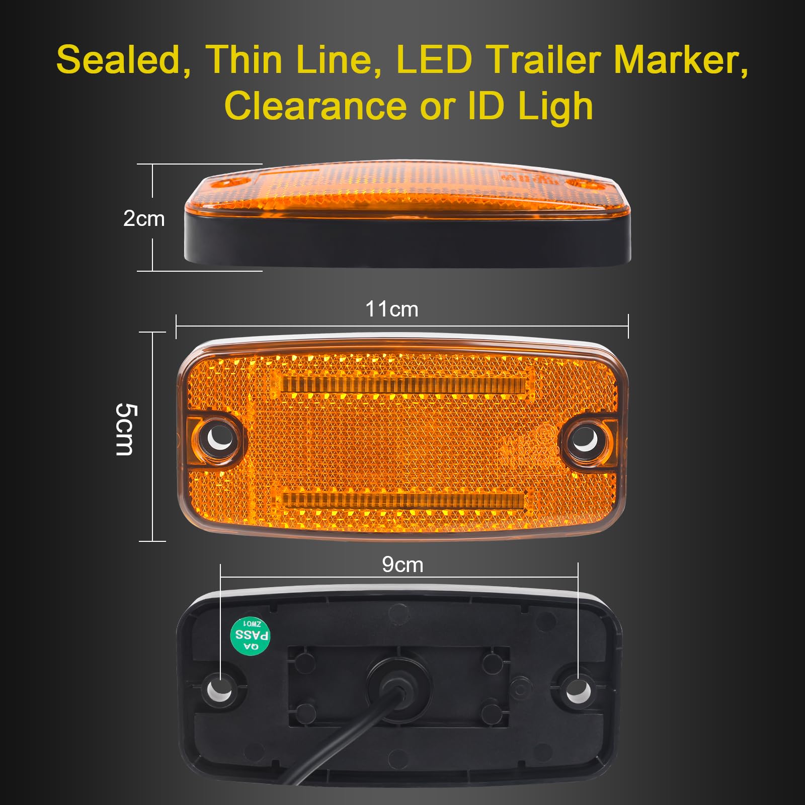 2 Luz de delimitación lateral LED 12V/24V Lámpara Lateral del Remolque Advertencia amarillo para la Caravana de RV
