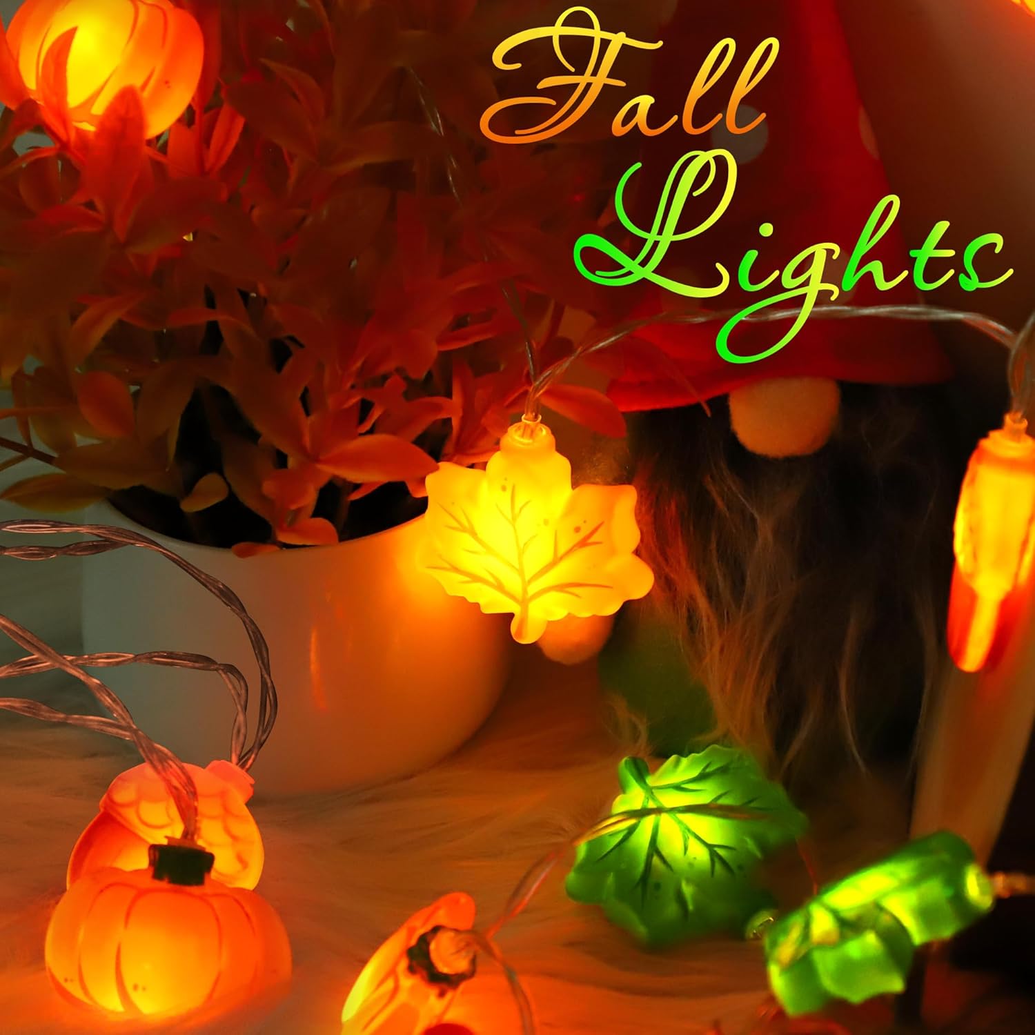 [Timer] Fall Lights 10Ft 3D Acorn Pumpkin Maple Leaf String Lights, LED Orange Thanksgiving Lights Fall Decorations for Home Indoor Thanksgiving Fall Table Decor - Image 6