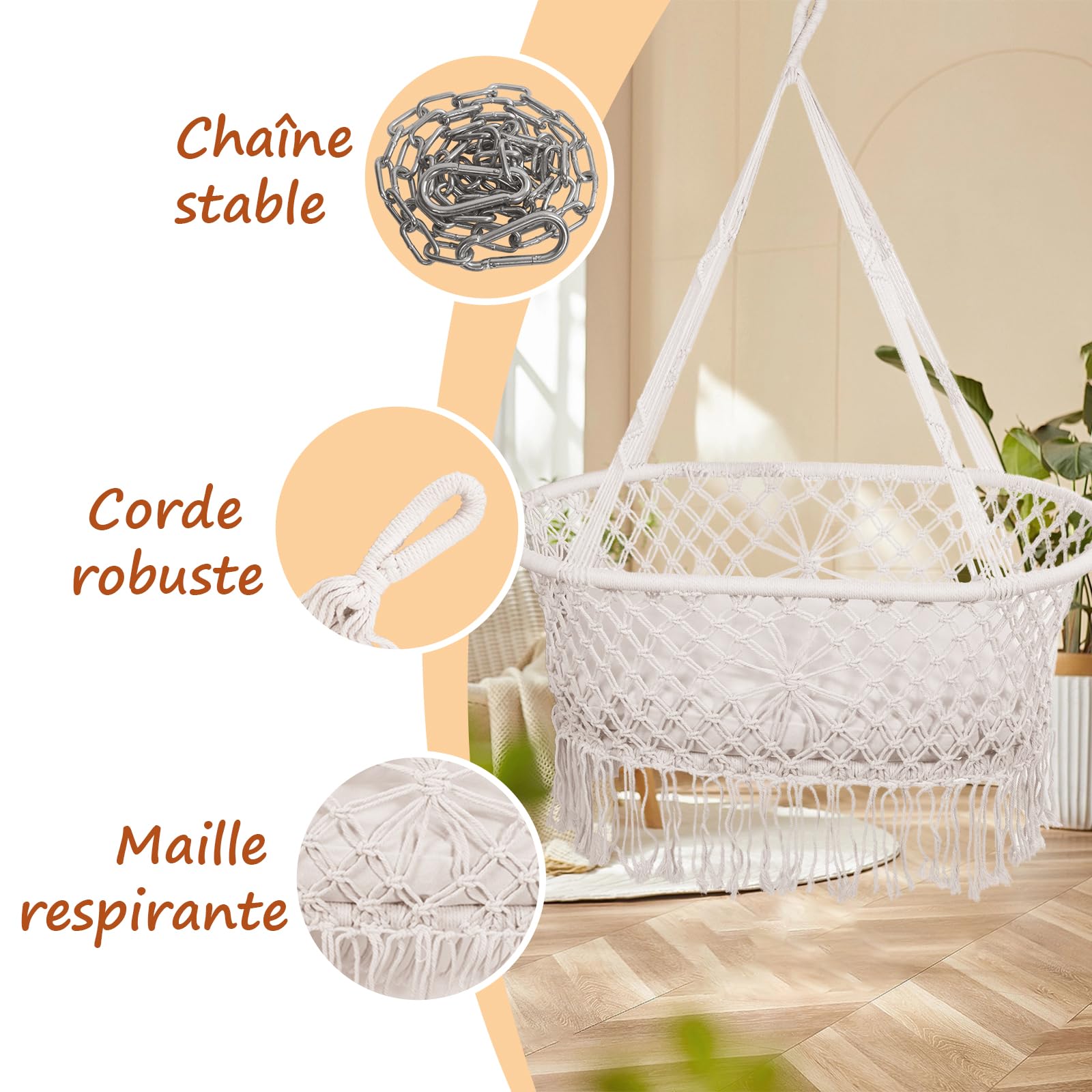 Berceau Suspendu Bébé Hamac Bebe Suspendu Hamc Bebe Lit Suspendu Bebe Couffin Suspendu de Haute qualité Hamac pour bébé Fabriqué en Corde De Coton pour Nouveau-né