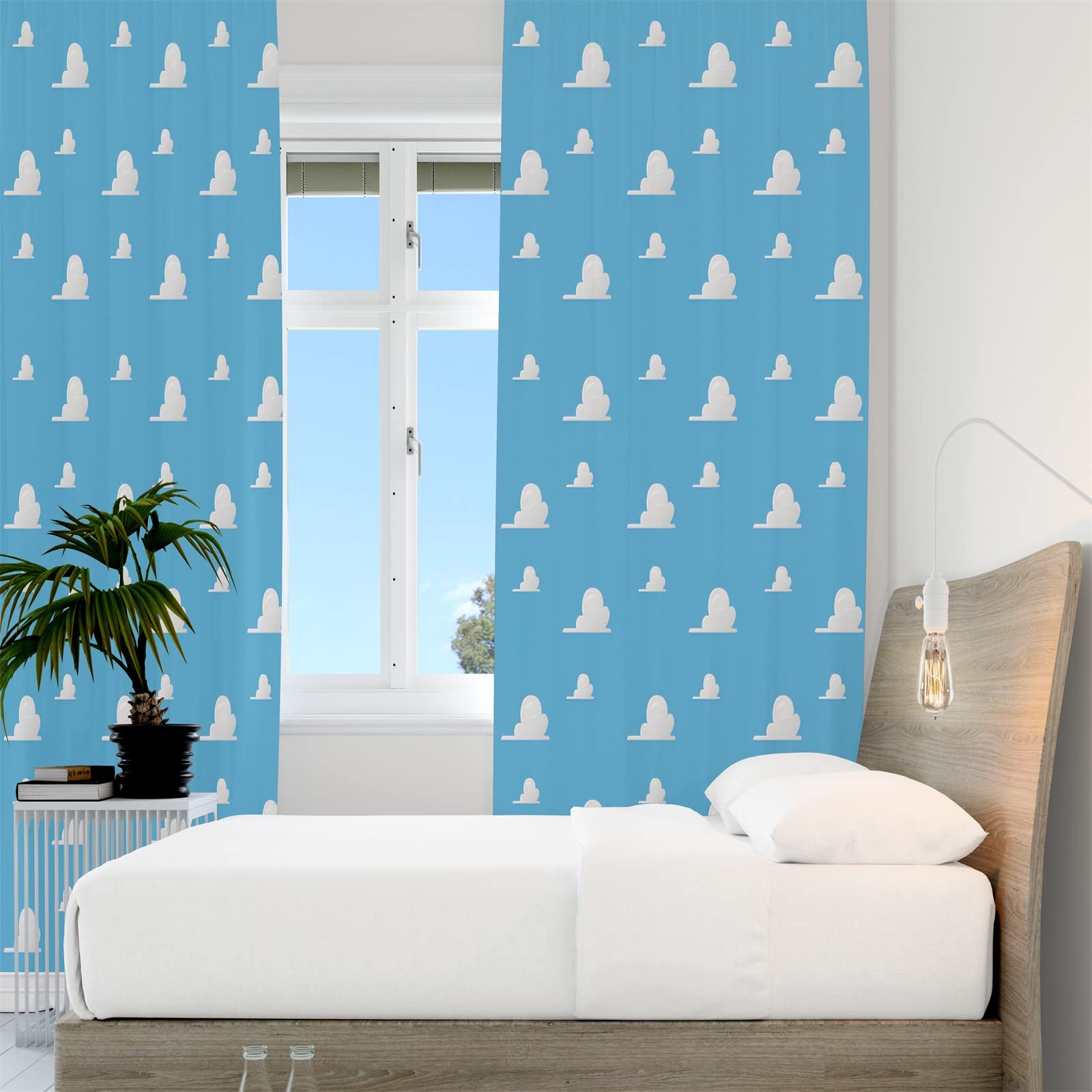YONGFOTO 117x183cm Cartoon Wolken Vorhänge Für Kinderzimmer, Traumhaft Flauschig Babyblau Wolke Modern Minimalistisch Verdunkelung Gardinen Mit Öse Für Kinderkrippe, 2 Stück